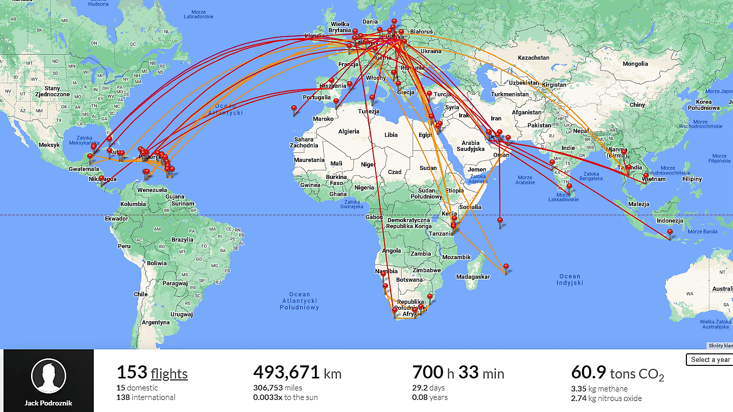 Mapa z podróży